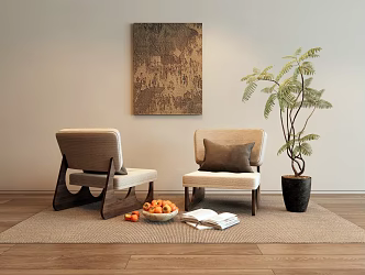 Quiet Leisure Chair Single Person Sofa Green Plant Potted Plant Decorative Painting Hanging Painting 3d model
