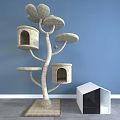 Multi Level Pet Tree House With Cozy Platforms And White Cube Cat Furniture