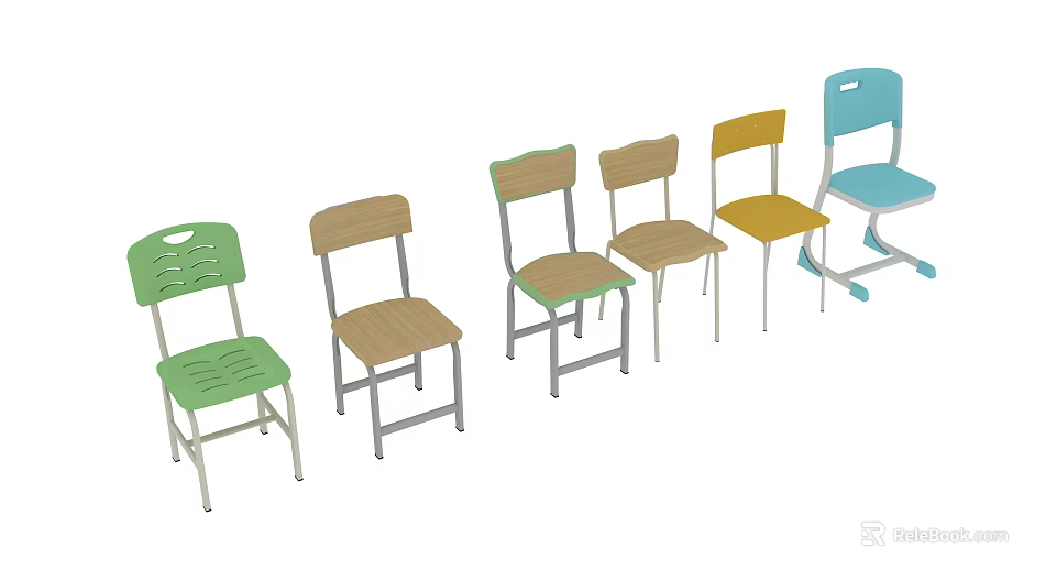 Various Colored Modern Chairs With Different Styles Designs And Metal Frames 3d model 