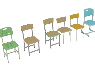 Various Colored Modern Chairs With Different Styles Designs And Metal Frames 3d model