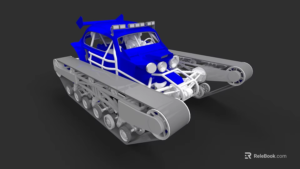 Blue All Terrain Vehicle With Track System Open Frame And Headlights 3d model
