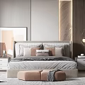 Modern Bedroom Interior Design With Bed Pillows Bedside Tables Ottoman Rug And Wardrobe