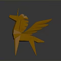 Orange Origami Style Unicorn With Wings 3D Sculpture For Modern Decor