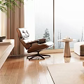 Elegant Modern Hotel Room Interior With Comfortable Bed Large Window Wooden Floor And Armchair