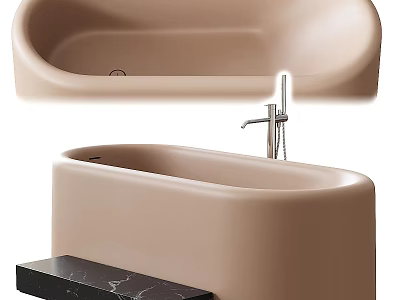 Modern Beige Bathtub Design With Black Marble Countertop And Faucet 3d model