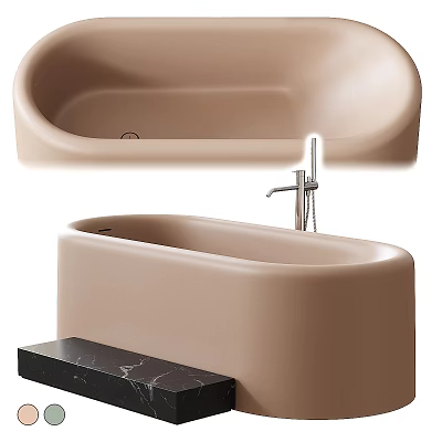 Modern Beige Bathtub Design With Black Marble Countertop And Faucet 3d model