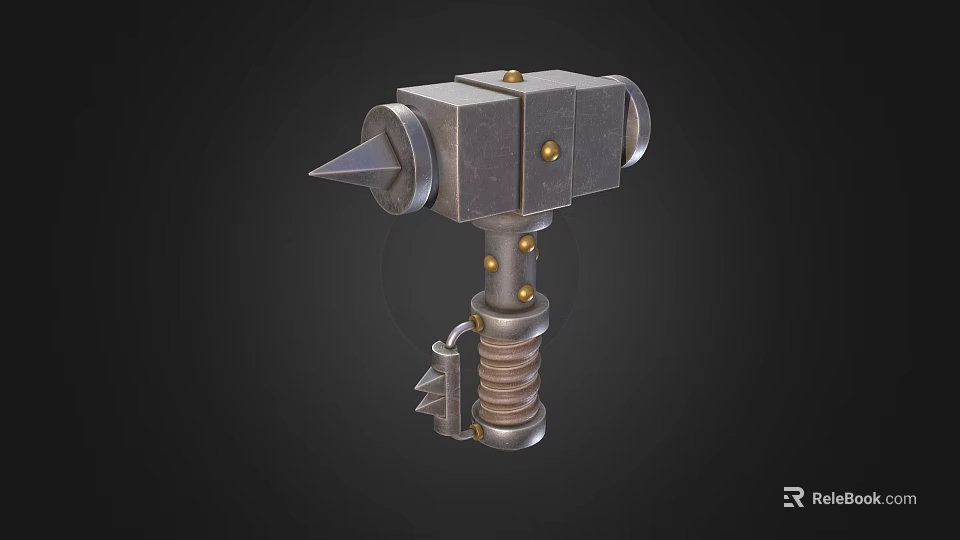 Durable Metal Hardware Tool Hammer With Spring Handle And Pointed End 3d model