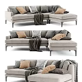 Modern Light Gray Fabric Sectional Sofa Design With Multiple Pillows And Throw Blanket 3d model