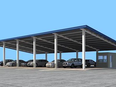 Carport Structure With Blue Roof And White Pillars For Parking Multiple Cars 3d model