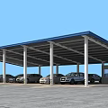 Carport Structure With Blue Roof And White Pillars For Parking Multiple Cars