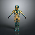 Mythical Creature Inspired Character With Teal Gold Scaled Armor And Spiked Design