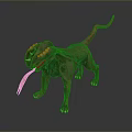 Mythical Red Monster Dog Character Featuring Fangs And Long Tongue