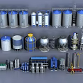 Diverse Industrial Equipment Collection Featuring Storage Tanks Silos and Processing Machinery