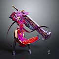 Anime Female Character With Purple Hair Red Purple Outfit And Ornate Greatsword