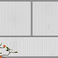 White Textured Three Panel Wall Decor with Spiral Striped Patterns and Orange Plant 3d model