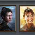 Portrait Paintings of Male and Female Figures in Oil Painting Style Framed on Wall