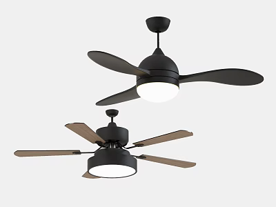 Modern Ceiling Fans With Black And Wooden Blades And Built In Lights For Home Use 3d model