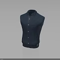 Dark Blue Collared Shirt On Mannequin With Buttoned Front And Chest Pocket
