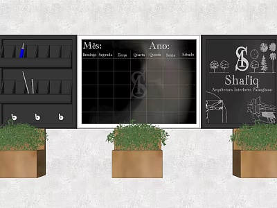 Decorative Wall Hanging With Wooden Storage Pockets Chalkboard Panel And Plant Holders For Home Decor 3d model