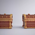 Two Vintage Wooden Treasure Chests With Metal Rivets And Decorative Design