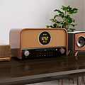 Modern Audio Speakers System With Wooden Design Digital Display And Tabletop Setup 3d model