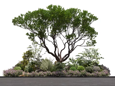 Tall Arbor With Lush Green Leaves Branchy Trunk And Surrounding Shrubs Herbaceous Plants 3d model