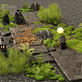 Natural Garden Stepping Stones Path With Moss Covered Rocks Lanterns And Fallen Leaves