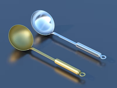 Gold And Silver Metal Kitchen Spoons With Long Handles For Cooking Use 3d model