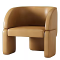 Brown Leather Single Sofa With Minimalist Modern Design And Rounded Armrests