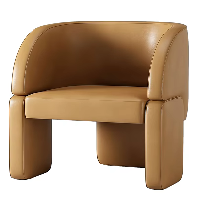 Brown Leather Single Sofa With Minimalist Modern Design And Rounded Armrests 3d model