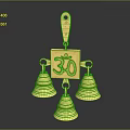 Golden Spiritual Hanging Ornament With Om Symbol And Three Decorative Bells