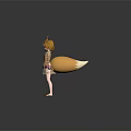 Anime Girl With Fox Ears Tail In Yellow Fox Design Hoodie And Plaid Skirt