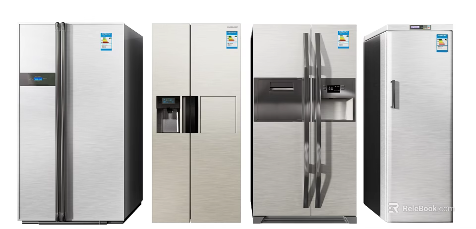 Stainless Steel Fridge Freezers With Side by Side French Door And Single Door Styles 3d model 