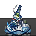Eye Catching Photo Spot Featuring Blue Miller Lite Bottle Shape With Illuminated Wave Base