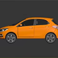 Orange Compact Hatchback Car With Modern Design And Black Wheels Windows