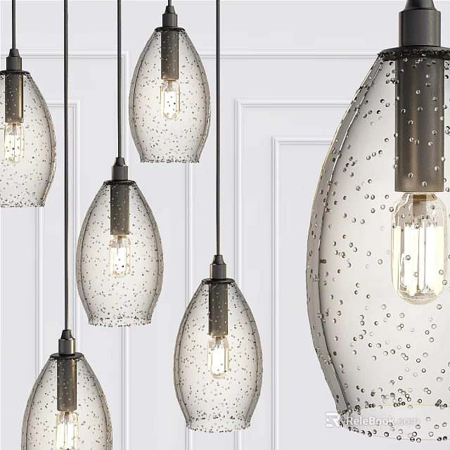 Modern Glass Pendant Lights With Bubble Texture Hanging In Interior Space 3d model