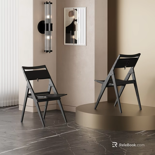 Two Modern Black Dining Chairs With Sleek Backrest Design In Interior 3d model 
