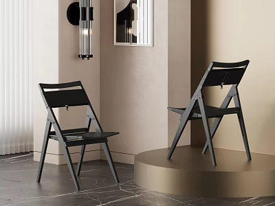 Two Modern Black Dining Chairs With Sleek Backrest Design In Interior 3d model