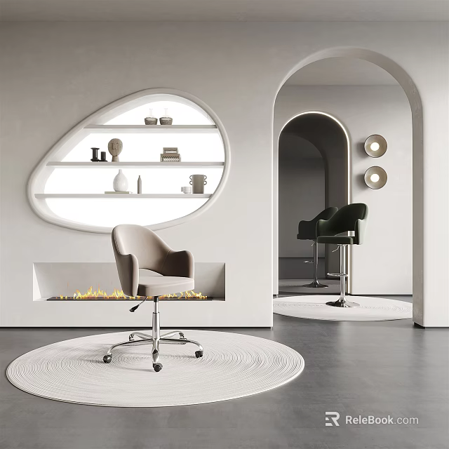 Light Gray Office Chair With Silver Metal Frame In Modern Interior With Round White Rug 3d model 