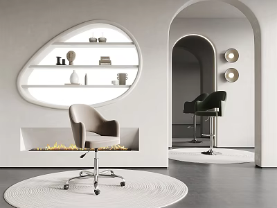 Light Gray Office Chair With Silver Metal Frame In Modern Interior With Round White Rug 3d model