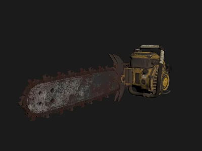 Old Rusty Chainsaw With Yellow Brown Body Metal Chain And Engine 3d model