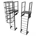 Industrial Metal Spiral And Straight Ladders With Platforms Access Structures 3d model