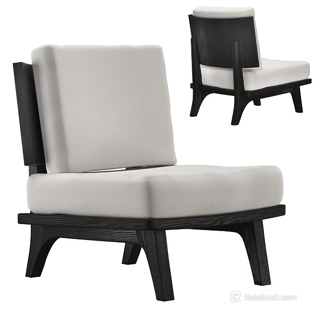 Modern Minimalist Leisure Chair With Light Gray Upholstered Cushion And Dark Wooden Frame 3d model 