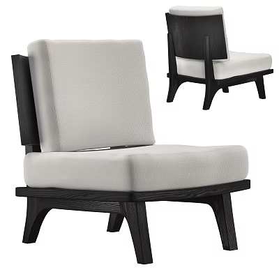 Modern Minimalist Leisure Chair With Light Gray Upholstered Cushion And Dark Wooden Frame 3d model