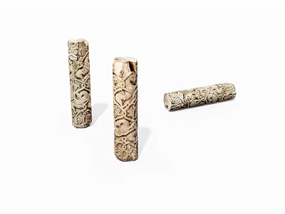 Three Ivory Colored Columns With Intricate Carved Patterns Displayed On White Background 3d model