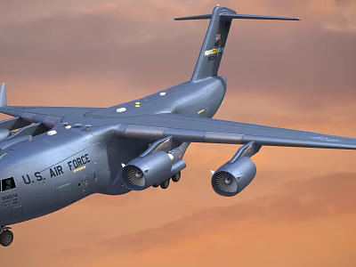 U S Air Force Fighter Jet Flying Over Desert Sky With Engines And Wings 3d model