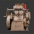 Vintage Industrial Mechanical Equipment With Metal Casing Red Component And Rotating Wheel