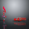Red Melee Spear And Ranged Gun Weapons With Reflective Surface And Detailed Design