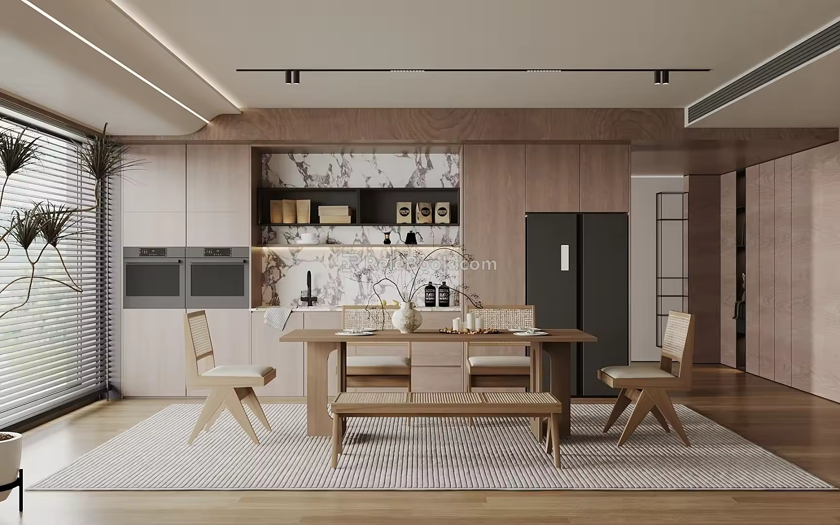 Quiet Style Dining Table and Chair Quiet Style Dining Table and Chair Sideboard 3d model