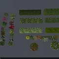 Various Types of Garden Shrubs Including Trimmed Hedges Round Bushes And Flowering Varieties